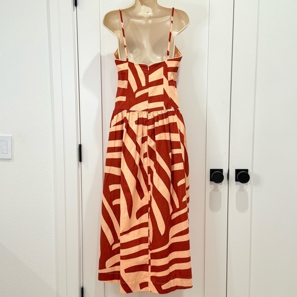 Mon Renn Surreal Midi Dress Tropico Print Red Medium Drop Waist Cotton Vacation - Picture 3 of 16